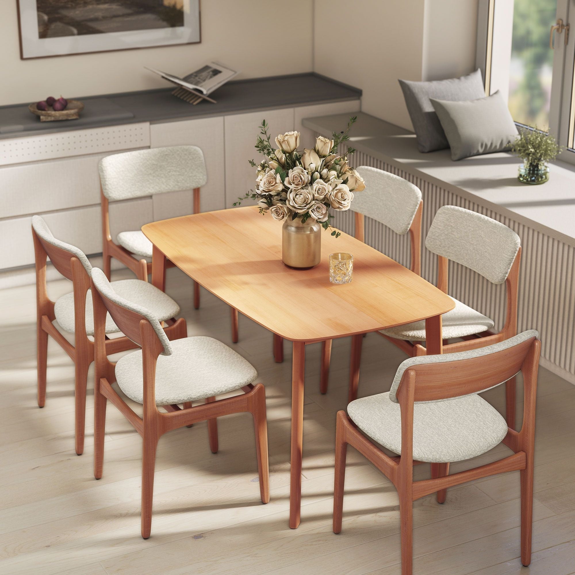 Rustic Pine Wood Dining Table for 6 - 47 Rectangular Kitchen Table