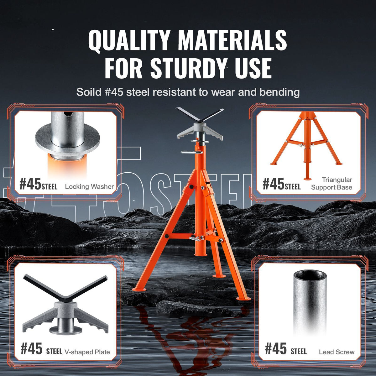Adjustable V-Head Pipe Jack Stand