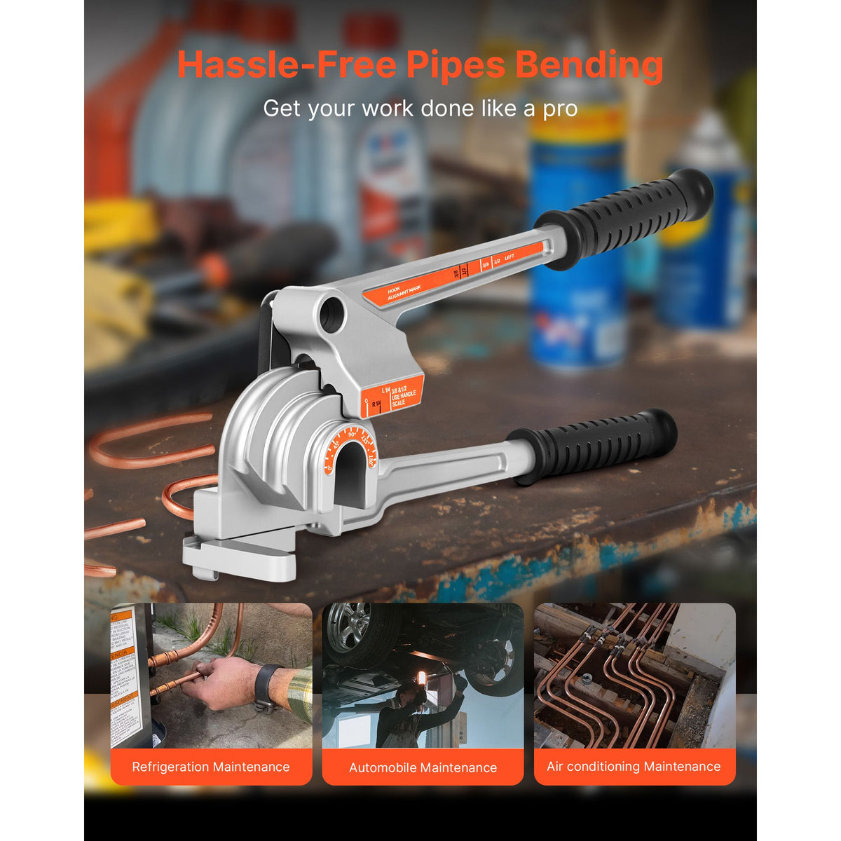 Pipe Tube Bender, 1/4", 3/8", 1/2" OD, 1 Manual Level Tube Bender, 180° Copper Aluminum Pipes B