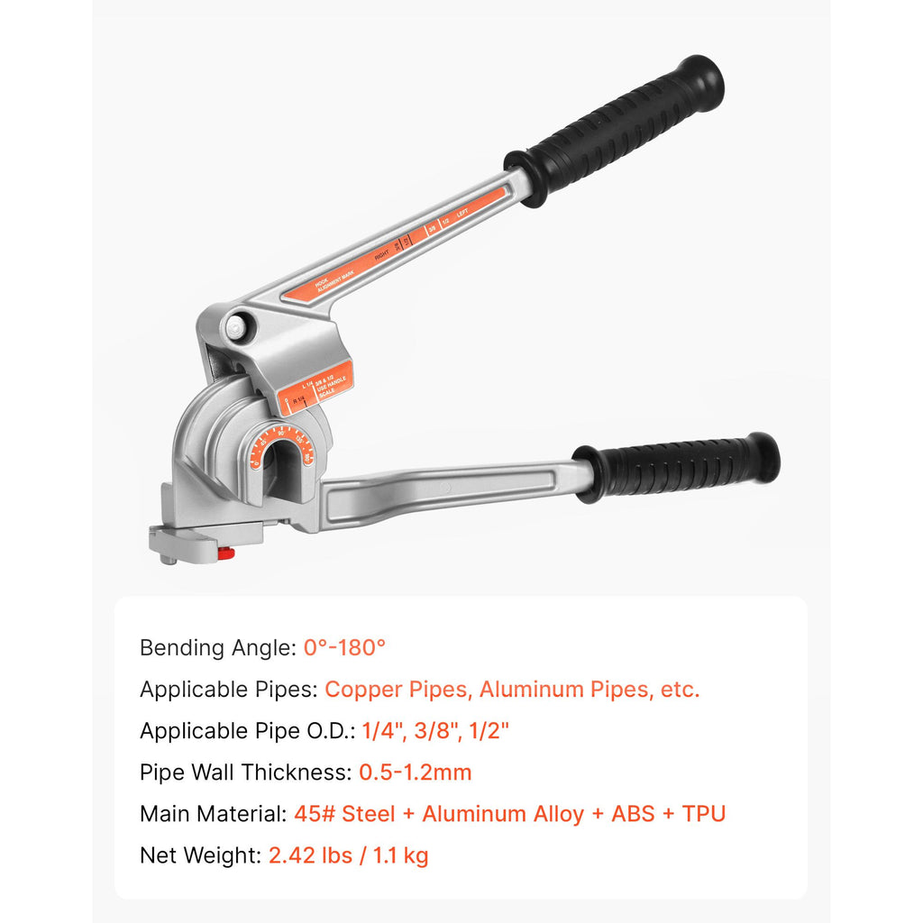 Pipe Tube Bender, 1/4", 3/8", 1/2" OD, 1 Manual Level Tube Bender, 180° Copper Aluminum Pipes B