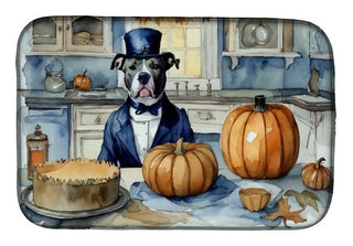 Pit Bull Terrier Fall Pumpkin Dish Drying Mat