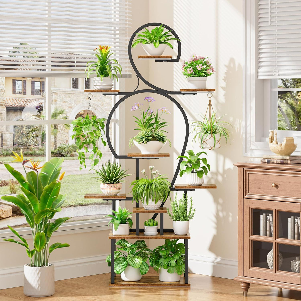 Tiered Indoor Plant Stand with Integrated Grow Light