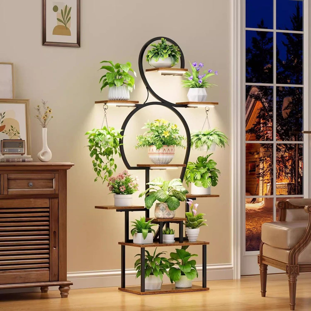Tiered Indoor Plant Stand with Integrated Grow Light