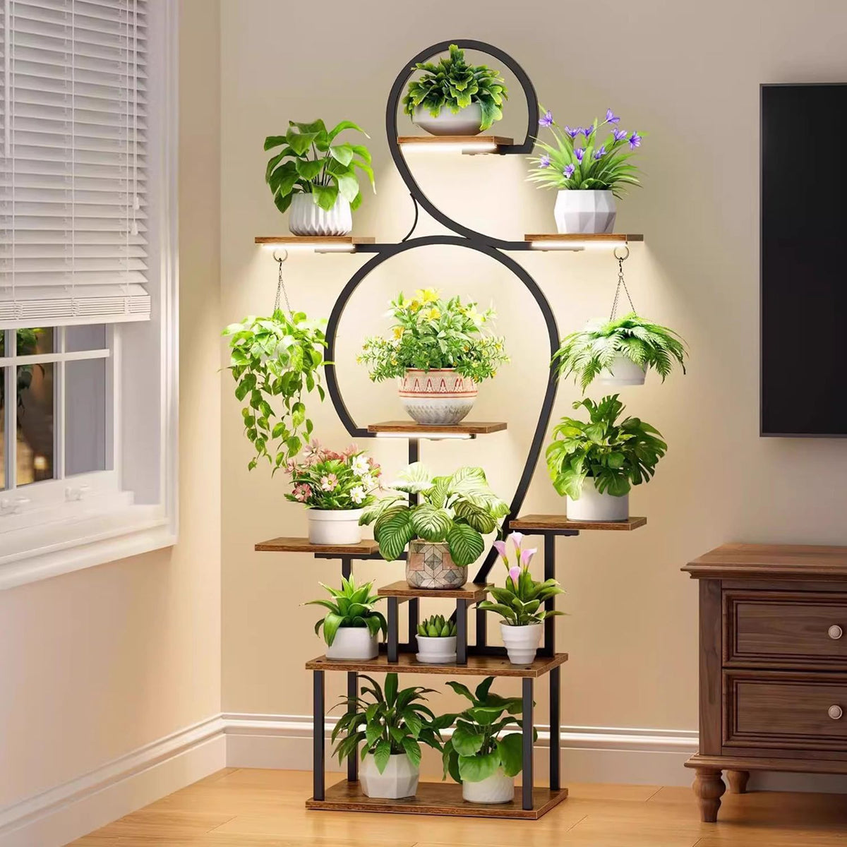 Tiered Indoor Plant Stand with Integrated Grow Light