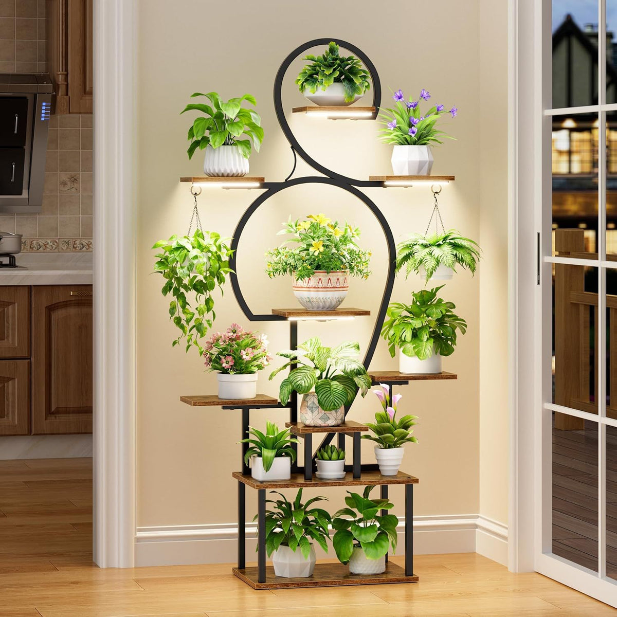 Tiered Indoor Plant Stand with Integrated Grow Light
