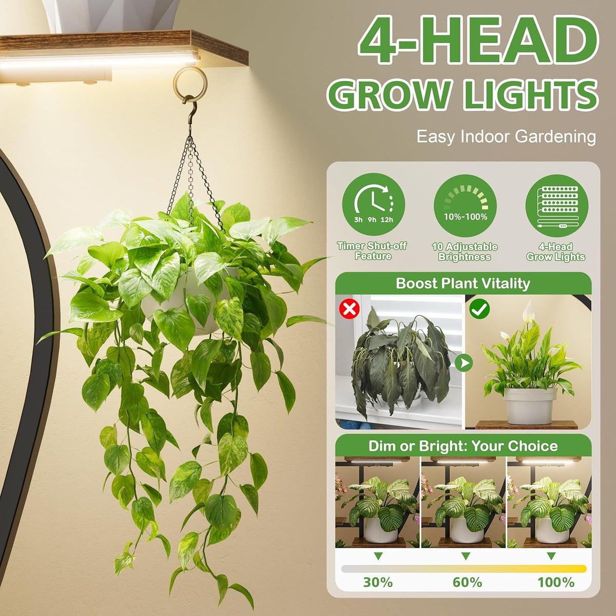 Tiered Indoor Plant Stand with Integrated Grow Light