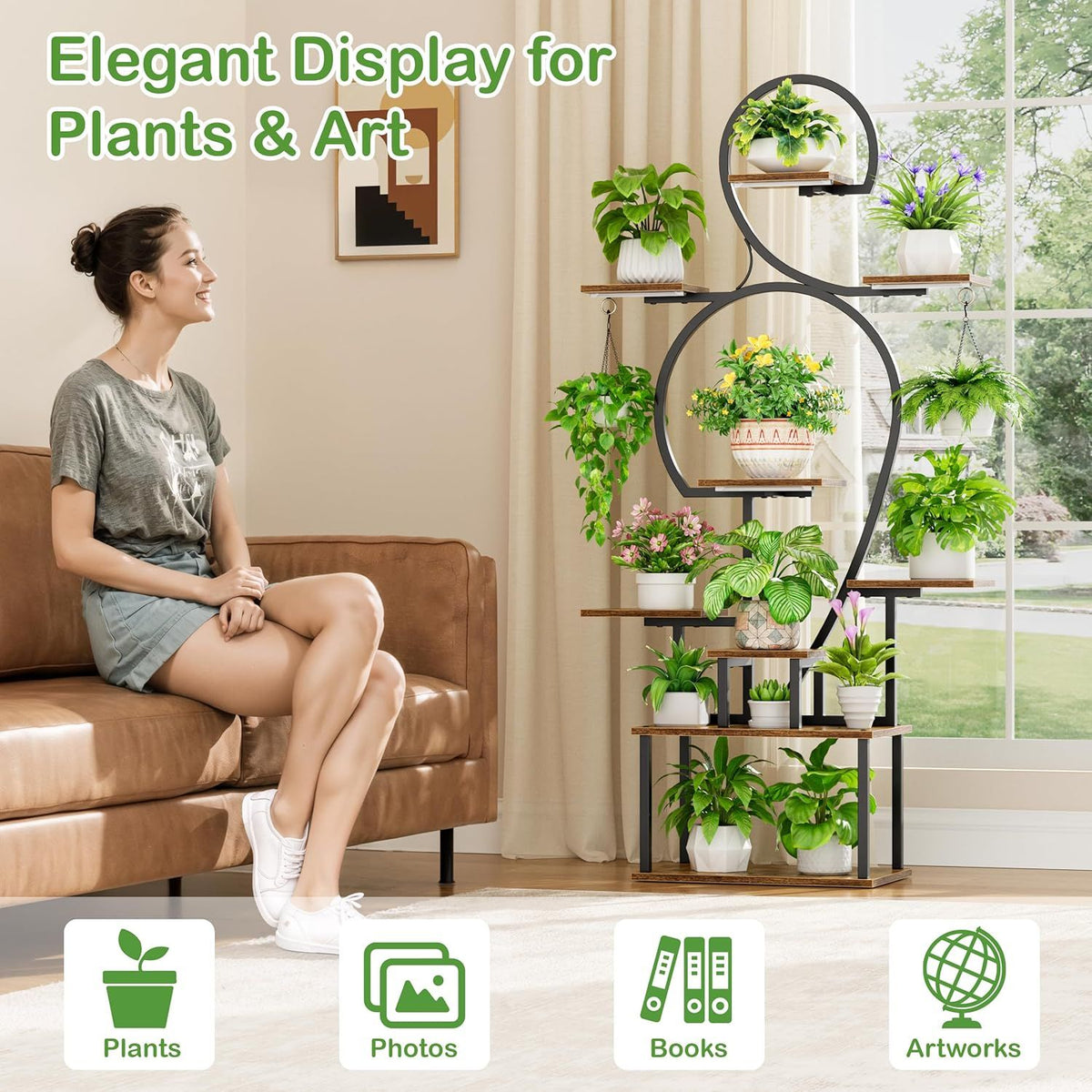 Tiered Indoor Plant Stand with Integrated Grow Light