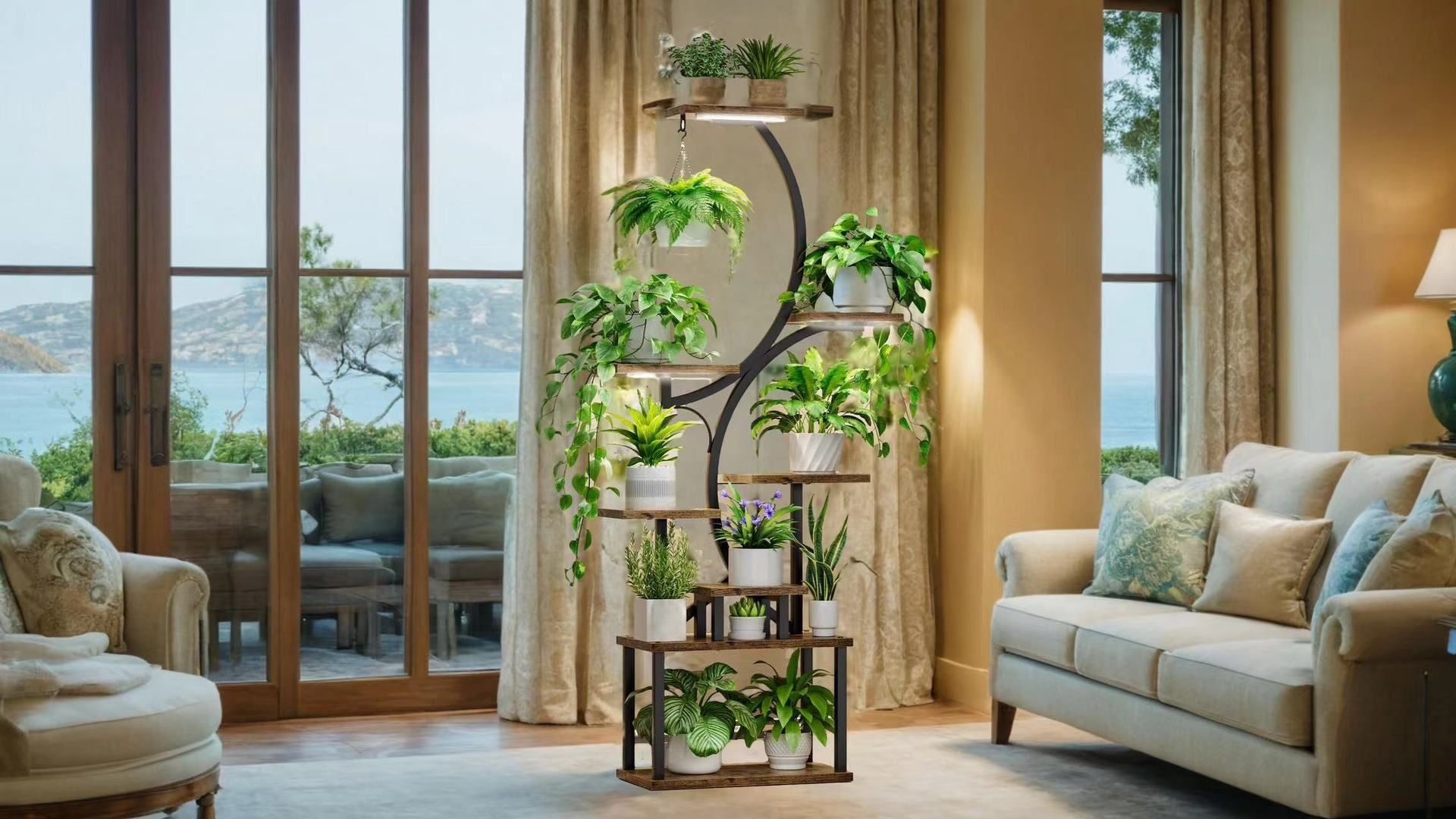8-Tiered Indoor Plant Stand with Grow Lights and Wheels