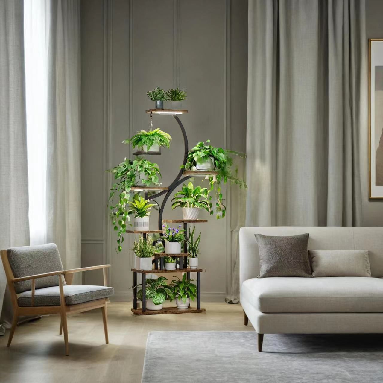 8-Tiered Indoor Plant Stand with Grow Lights and Wheels
