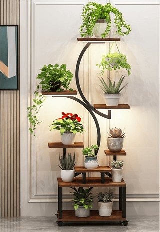 8-Tiered Indoor Plant Stand with Grow Lights and Wheels
