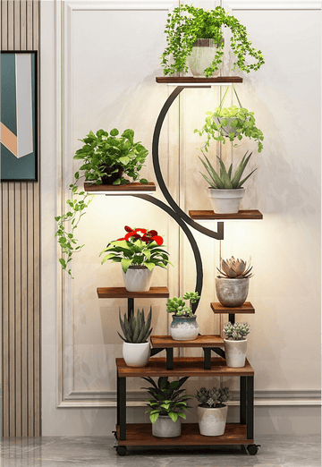 8-Tiered Indoor Plant Stand with Grow Lights and Wheels