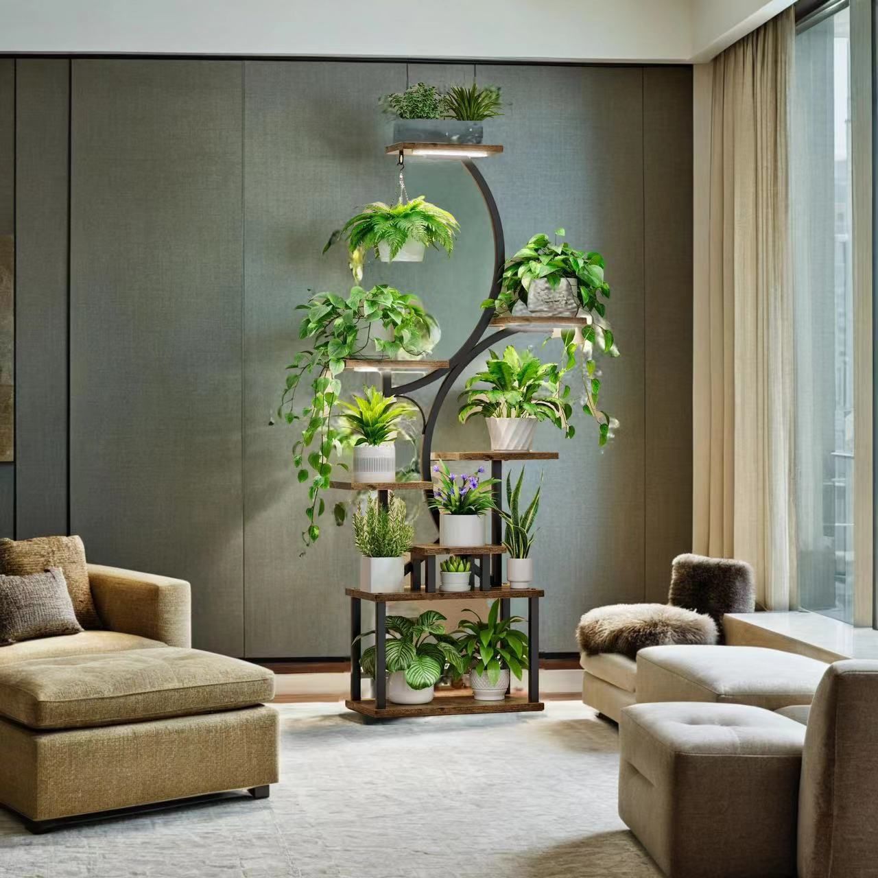 8-Tiered Indoor Plant Stand with Grow Lights and Wheels