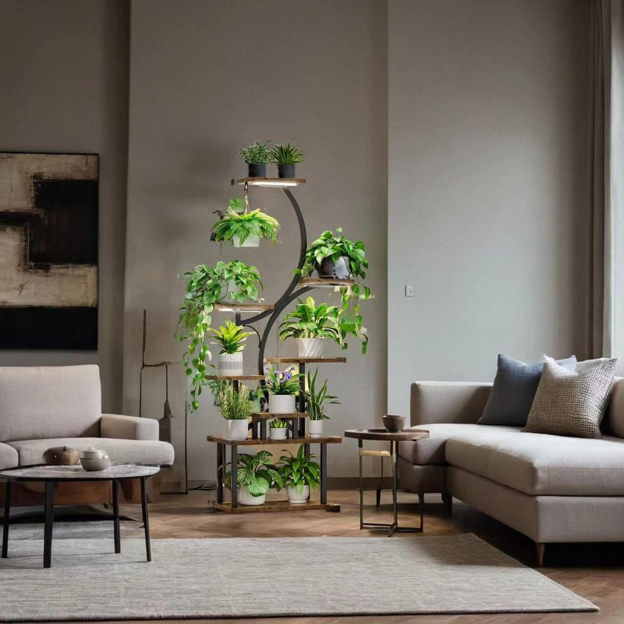 8-Tiered Indoor Plant Stand with Grow Lights and Wheels