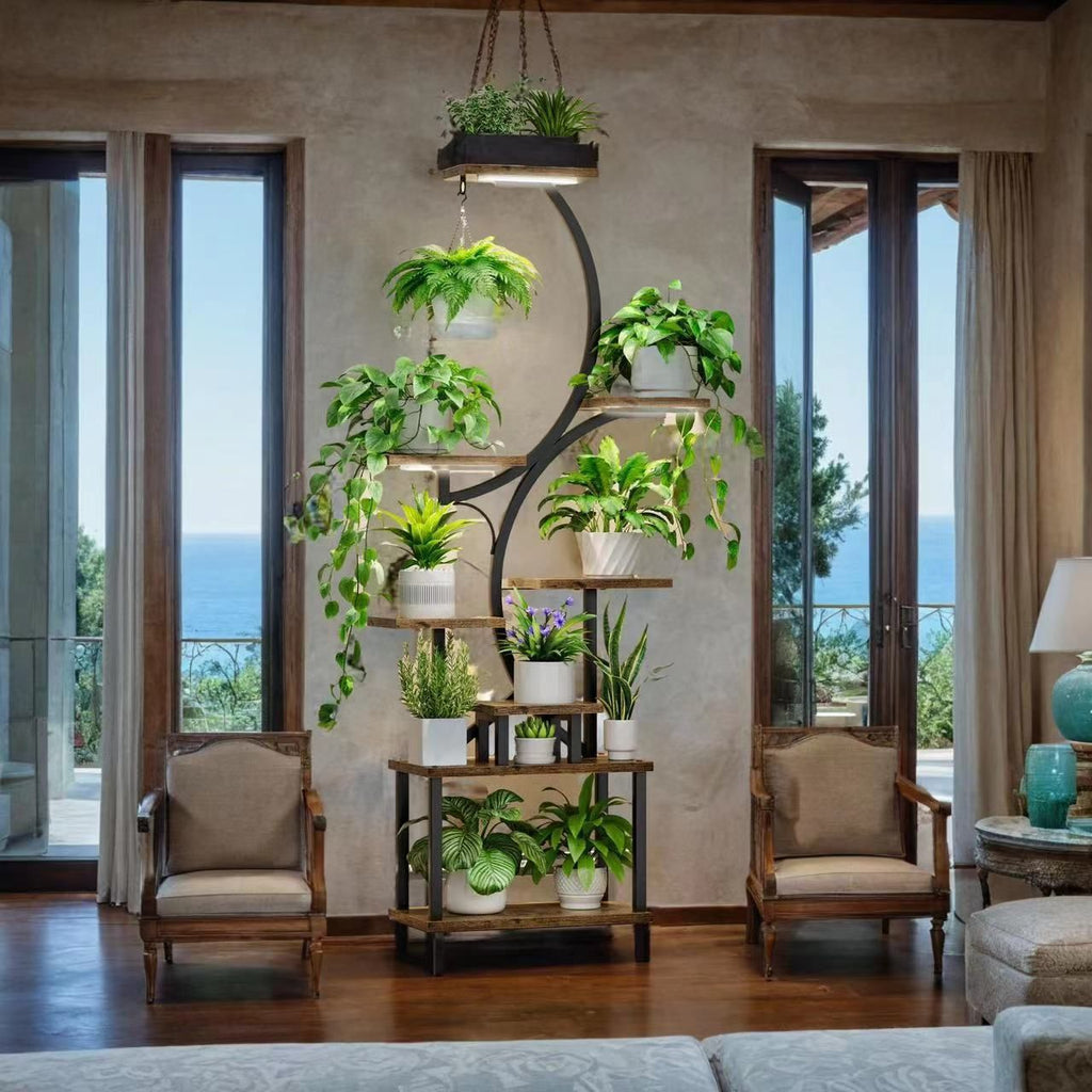 8-Tiered Indoor Plant Stand with Grow Lights and Wheels