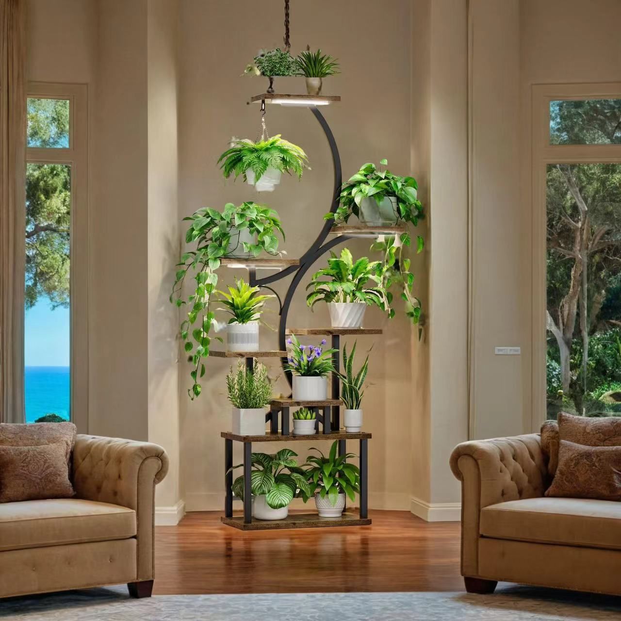 8-Tiered Indoor Plant Stand with Grow Lights and Wheels