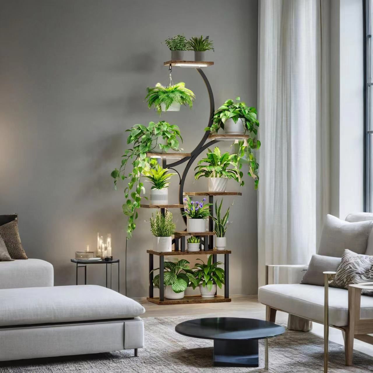 8-Tiered Indoor Plant Stand with Grow Lights and Wheels