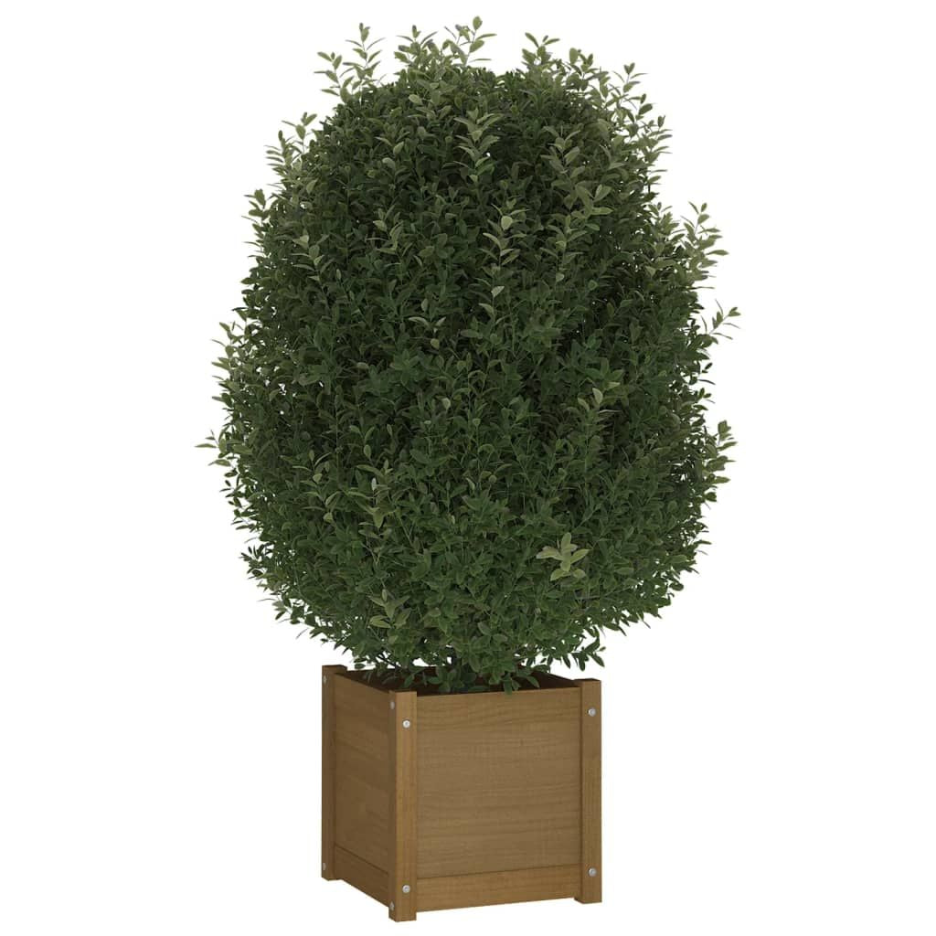 Rustic Honey-Brown Square Garden Planter