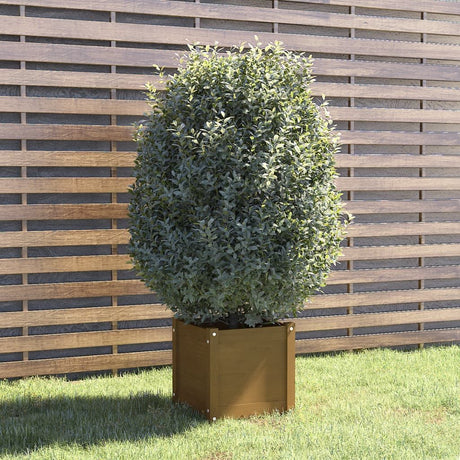 Rustic Honey-Brown Square Garden Planter