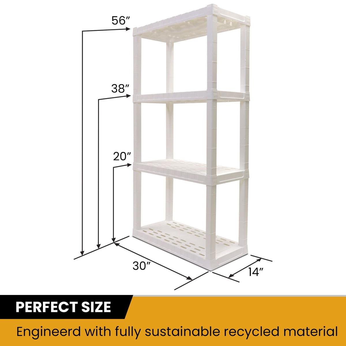 Four-Tier Shelving Unit with Tool-Free Snap-Fit Assembly