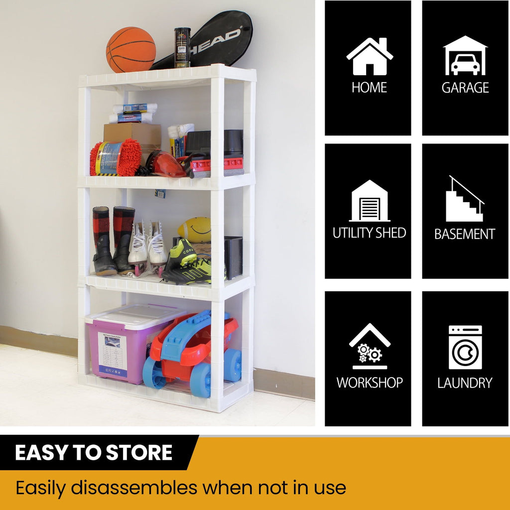 Four-Tier Shelving Unit with Tool-Free Snap-Fit Assembly