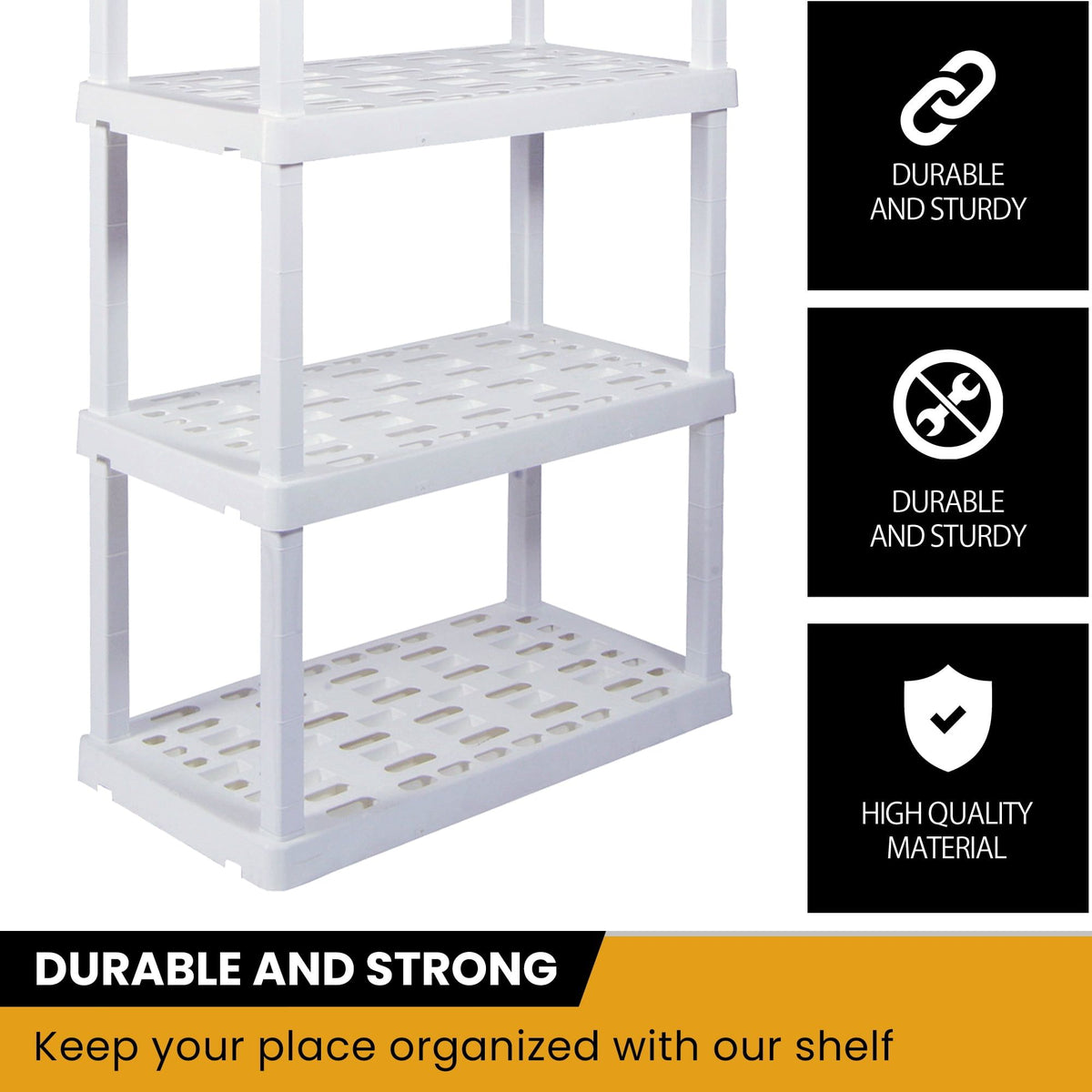 Four-Tier Shelving Unit with Tool-Free Snap-Fit Assembly