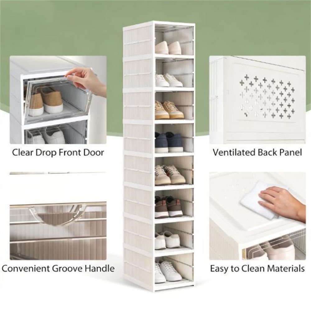 Eight-Tier Foldable Drop-Front Shoe Organizer