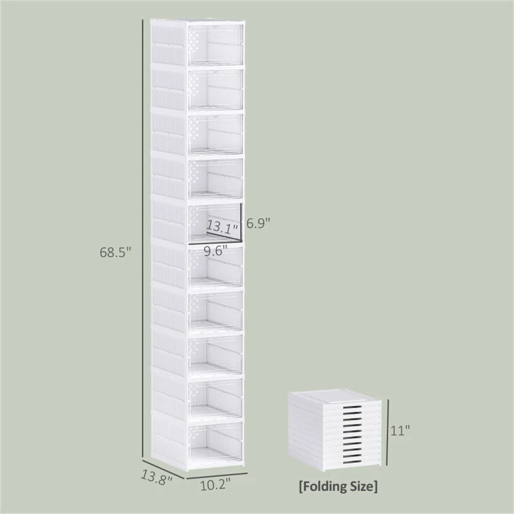 Ten-Tier Stackable Shoe Box Organizer