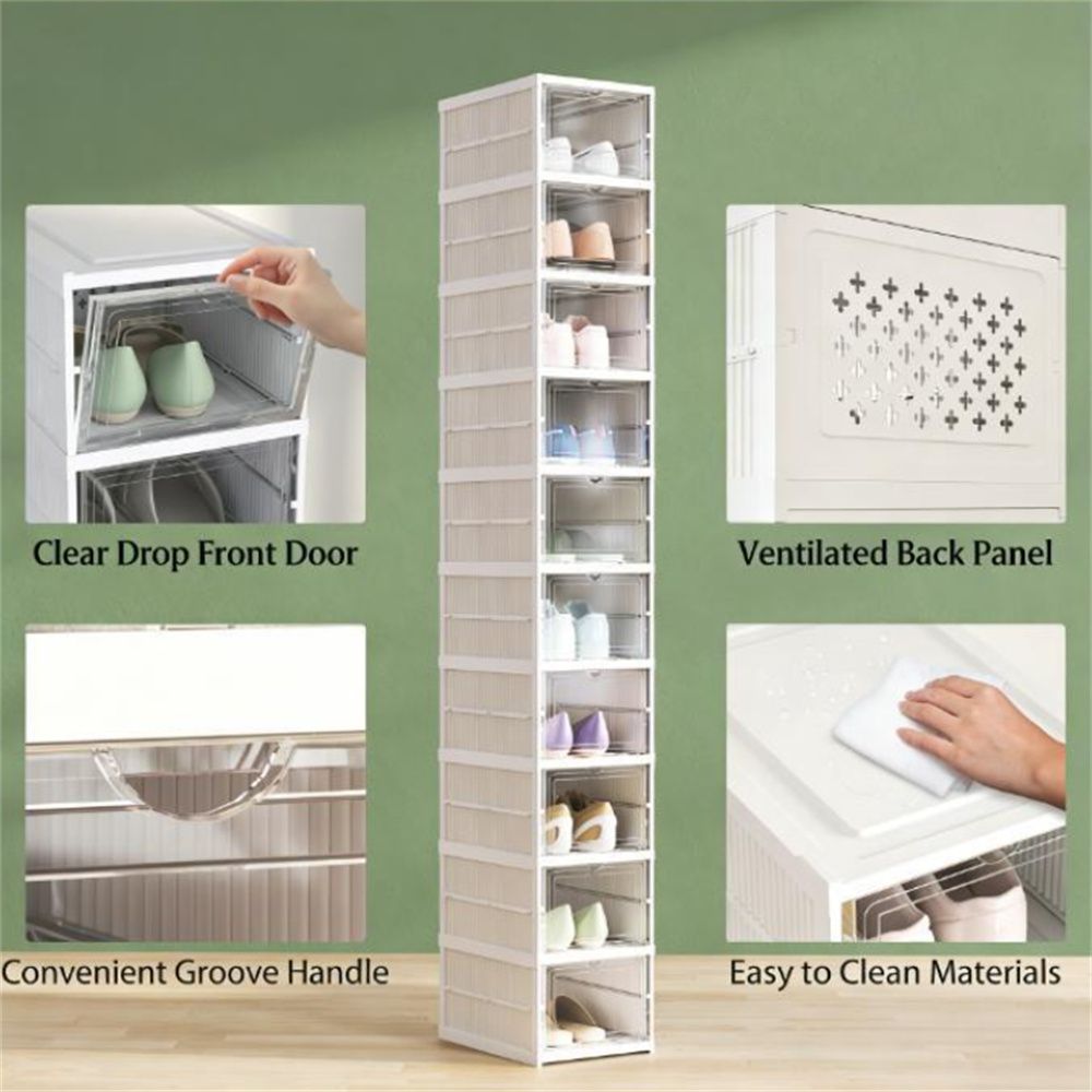 Ten-Tier Stackable Shoe Box Organizer