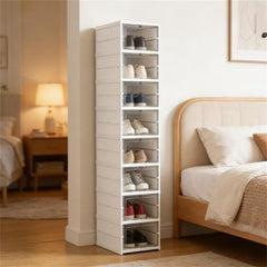 Eight-Tier Foldable Drop-Front Shoe Organizer