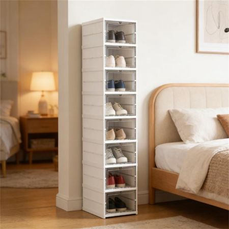 Eight-Tier Foldable Drop-Front Shoe Organizer