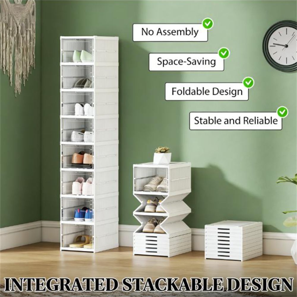 Eight-Tier Foldable Drop-Front Shoe Organizer