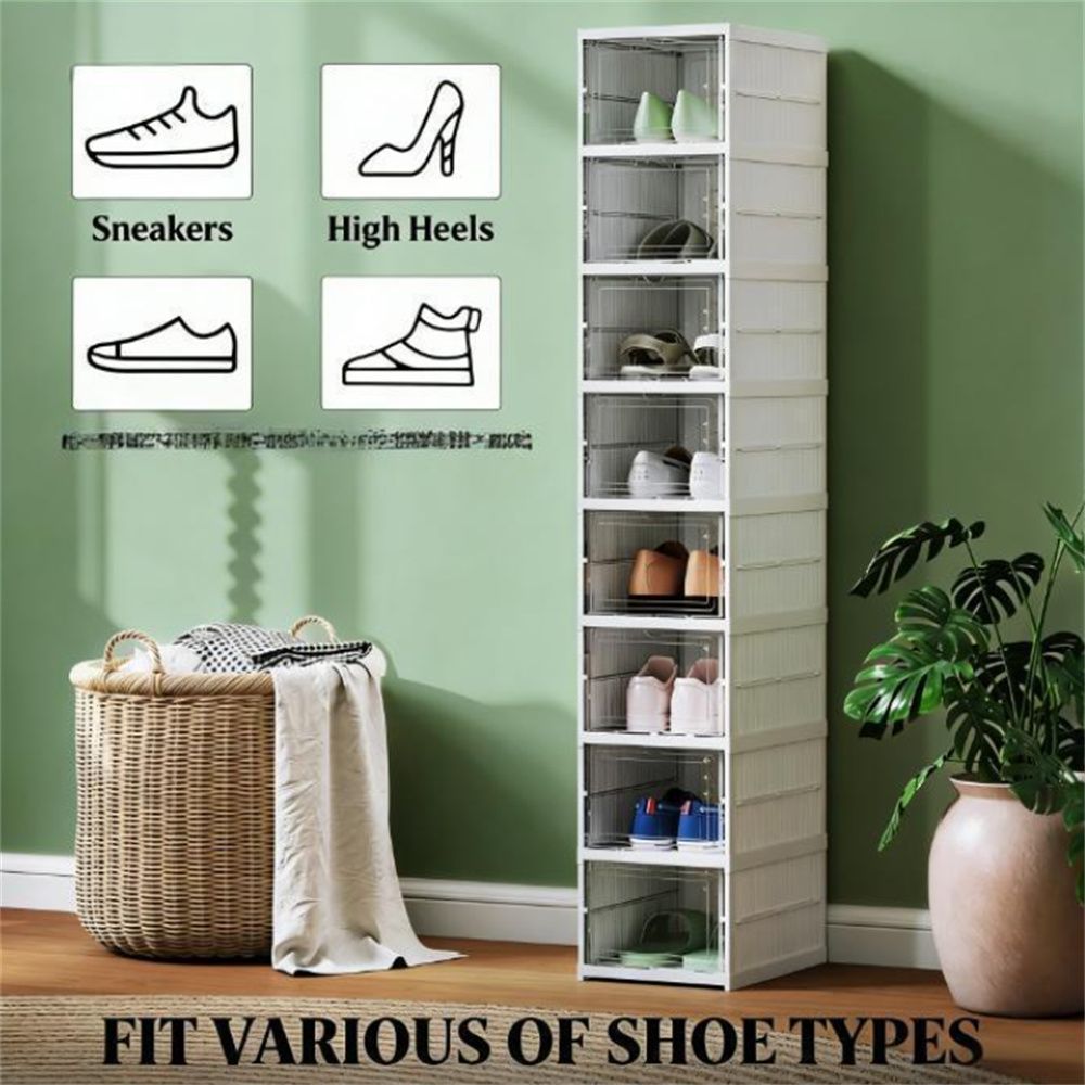 Eight-Tier Foldable Drop-Front Shoe Organizer