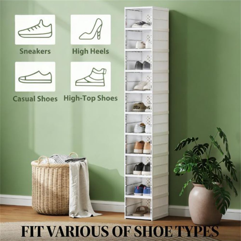 Ten-Tier Stackable Shoe Box Organizer