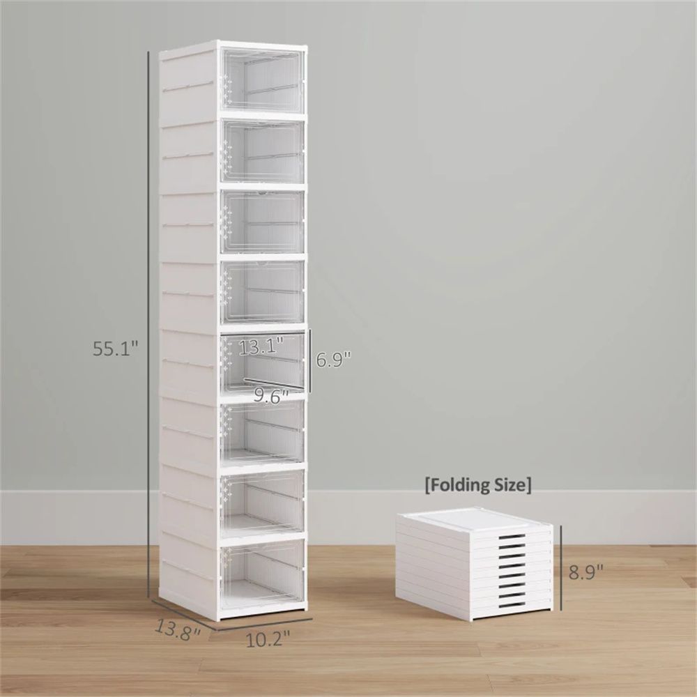 Eight-Tier Foldable Drop-Front Shoe Organizer