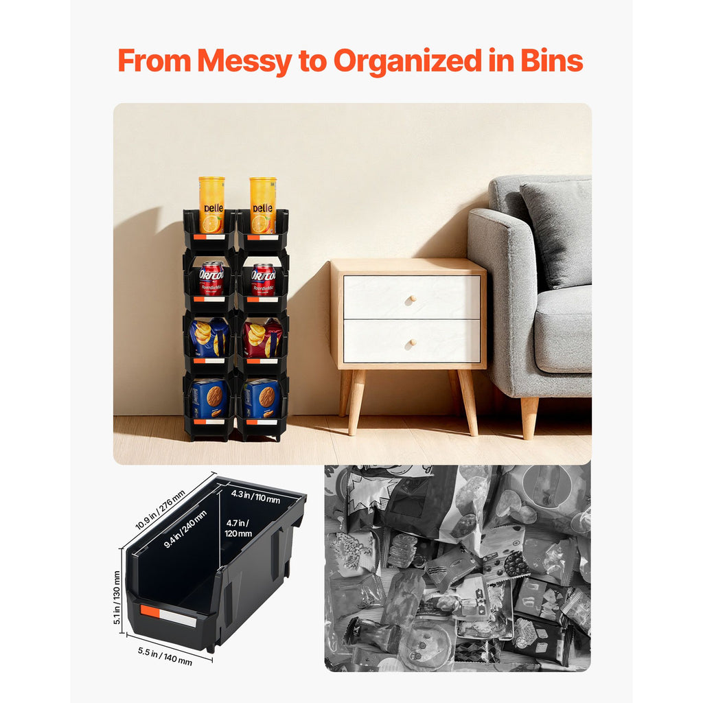 Stackable Storage Bins - 8 Pack for Closet, Garage, and Office