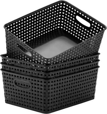 Set of 4 Plastic Storage Baskets for Organized Shelves and Cabinets
