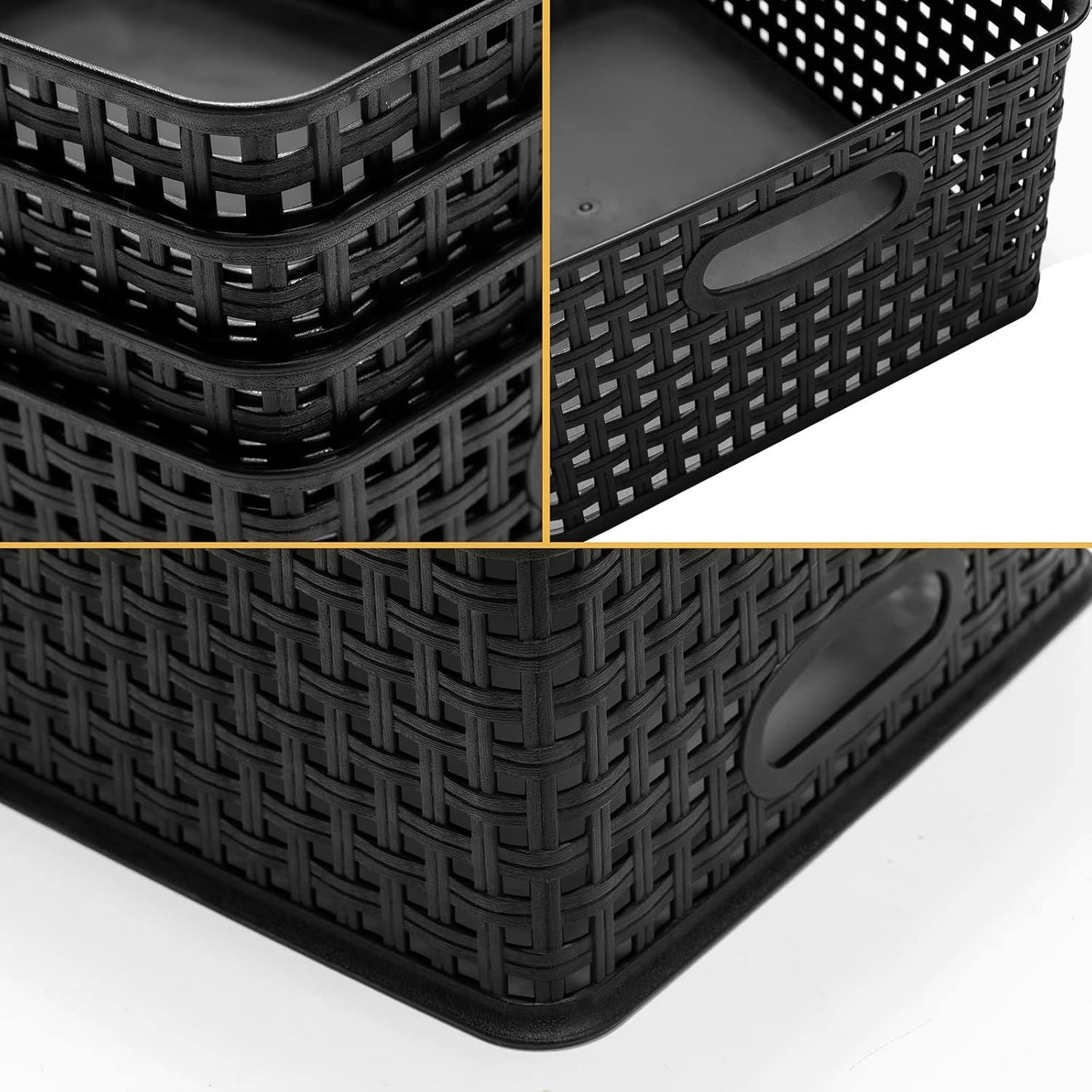 Set of 4 Plastic Storage Baskets for Organized Shelves and Cabinets