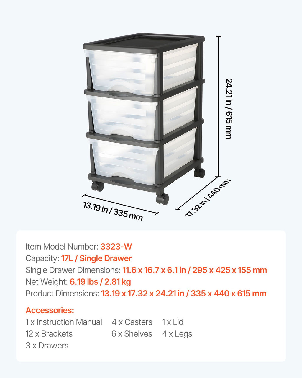 Clear 3-Drawer Rolling Storage Cart for Bedroom, Office, and Kitchen
