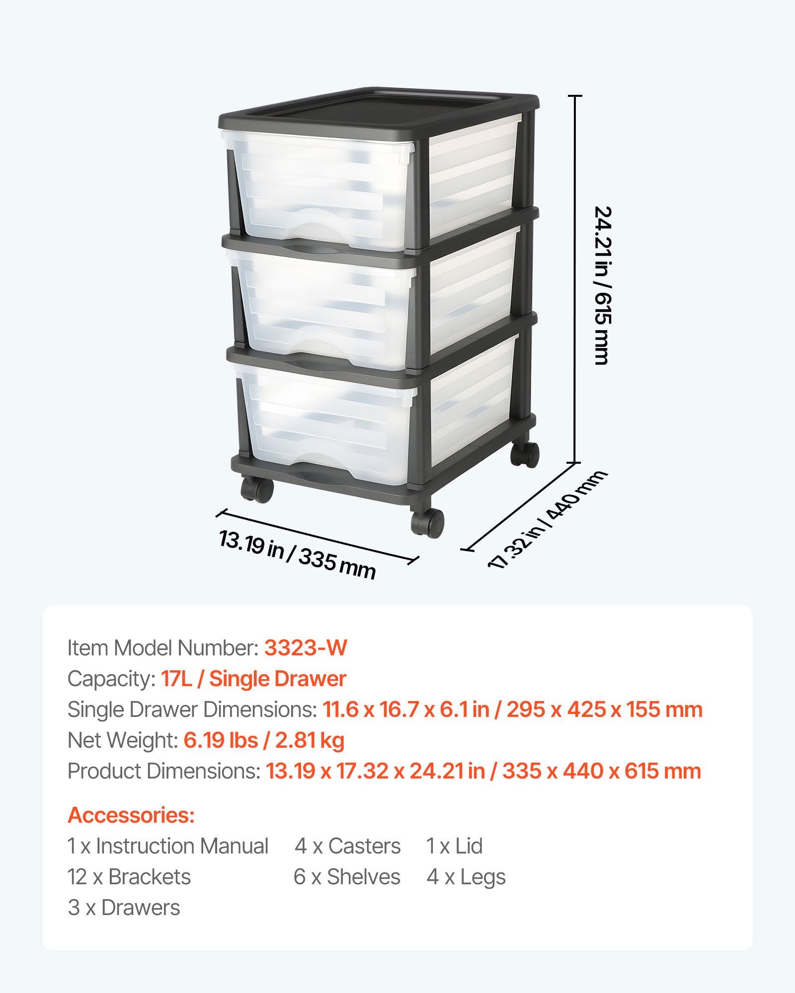 Clear 3-Drawer Rolling Storage Cart for Bedroom, Office, and Kitchen