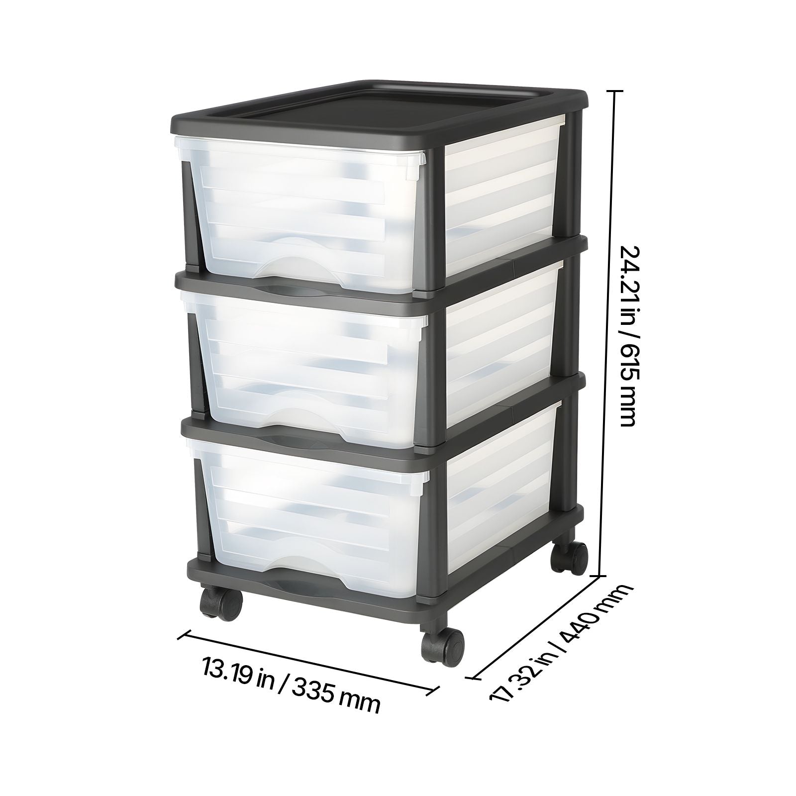 Clear 3-Drawer Rolling Storage Cart for Bedroom, Office, and Kitchen