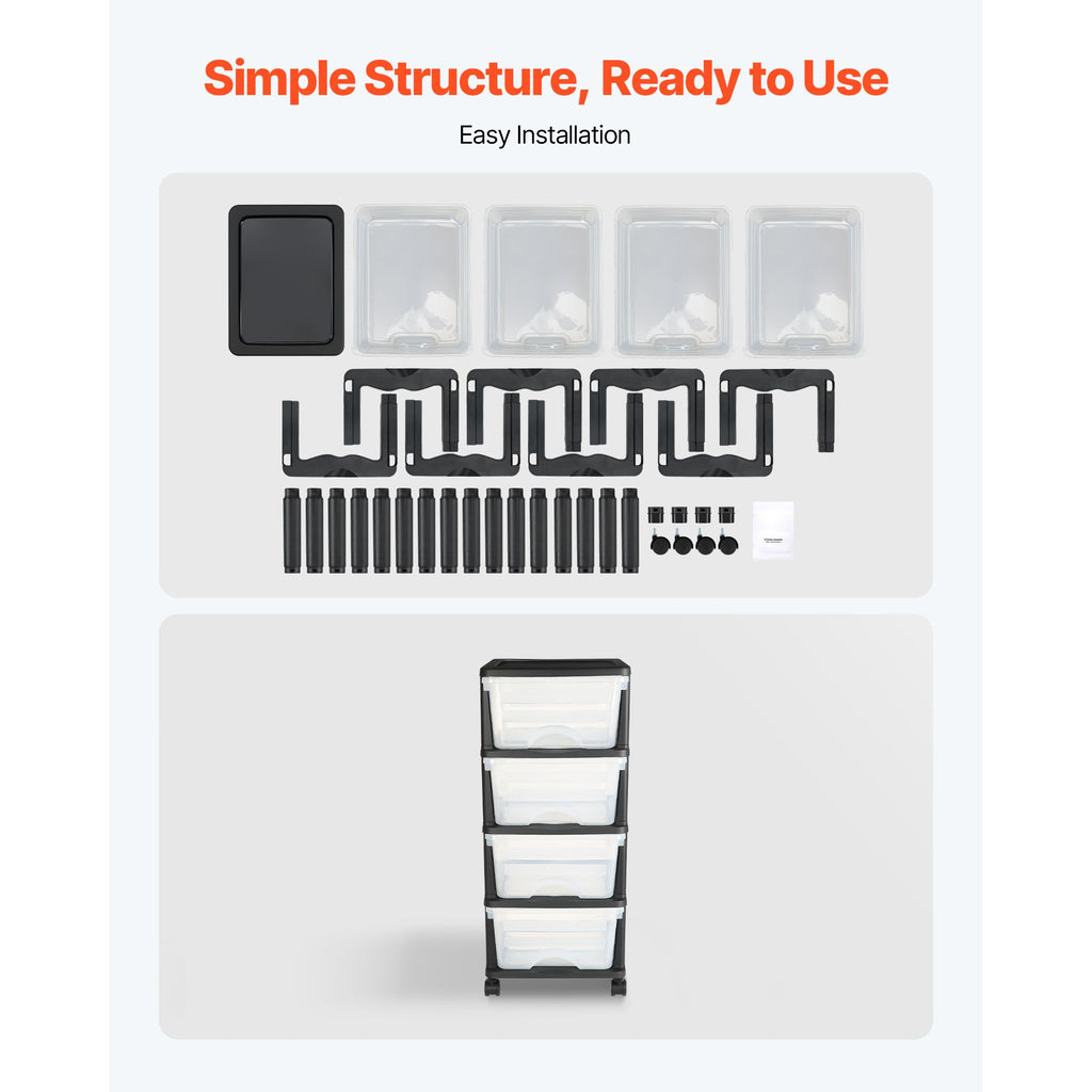 Clear 4-Drawer Storage Cart with Wheels – Space-Saving Organizer for Home & Office