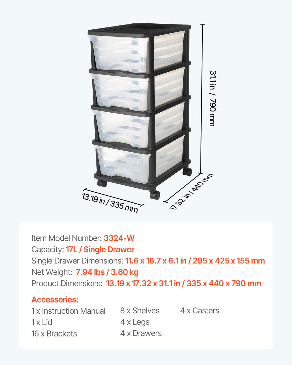 Clear 4-Drawer Storage Cart with Wheels – Space-Saving Organizer for Home & Office