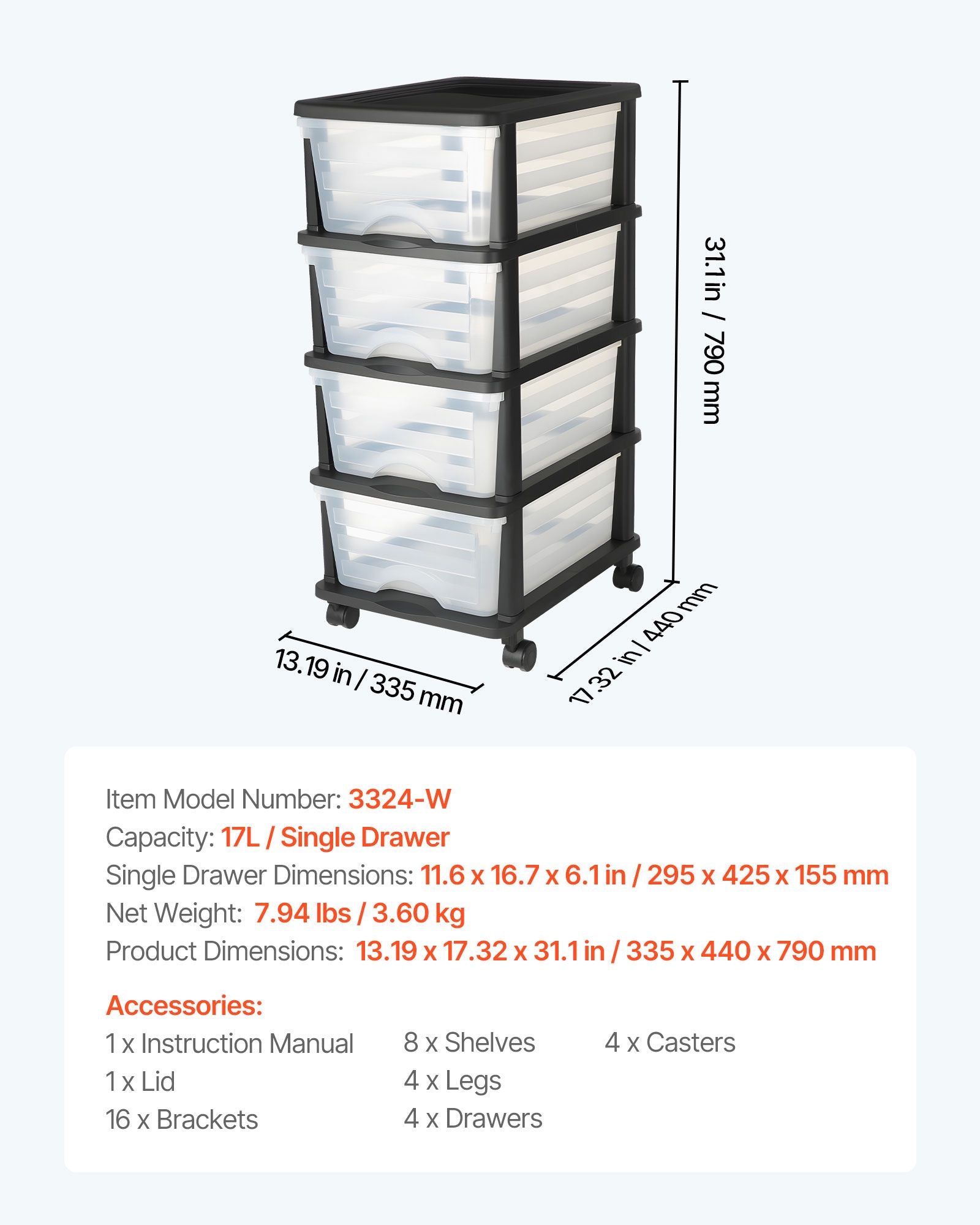 Clear 4-Drawer Storage Cart with Wheels – Space-Saving Organizer for Home & Office