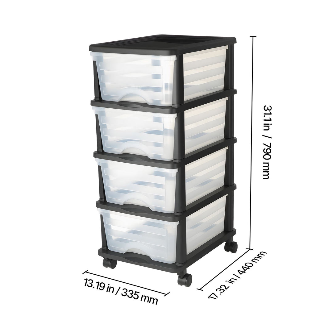 Clear 4-Drawer Storage Cart with Wheels – Space-Saving Organizer for Home & Office