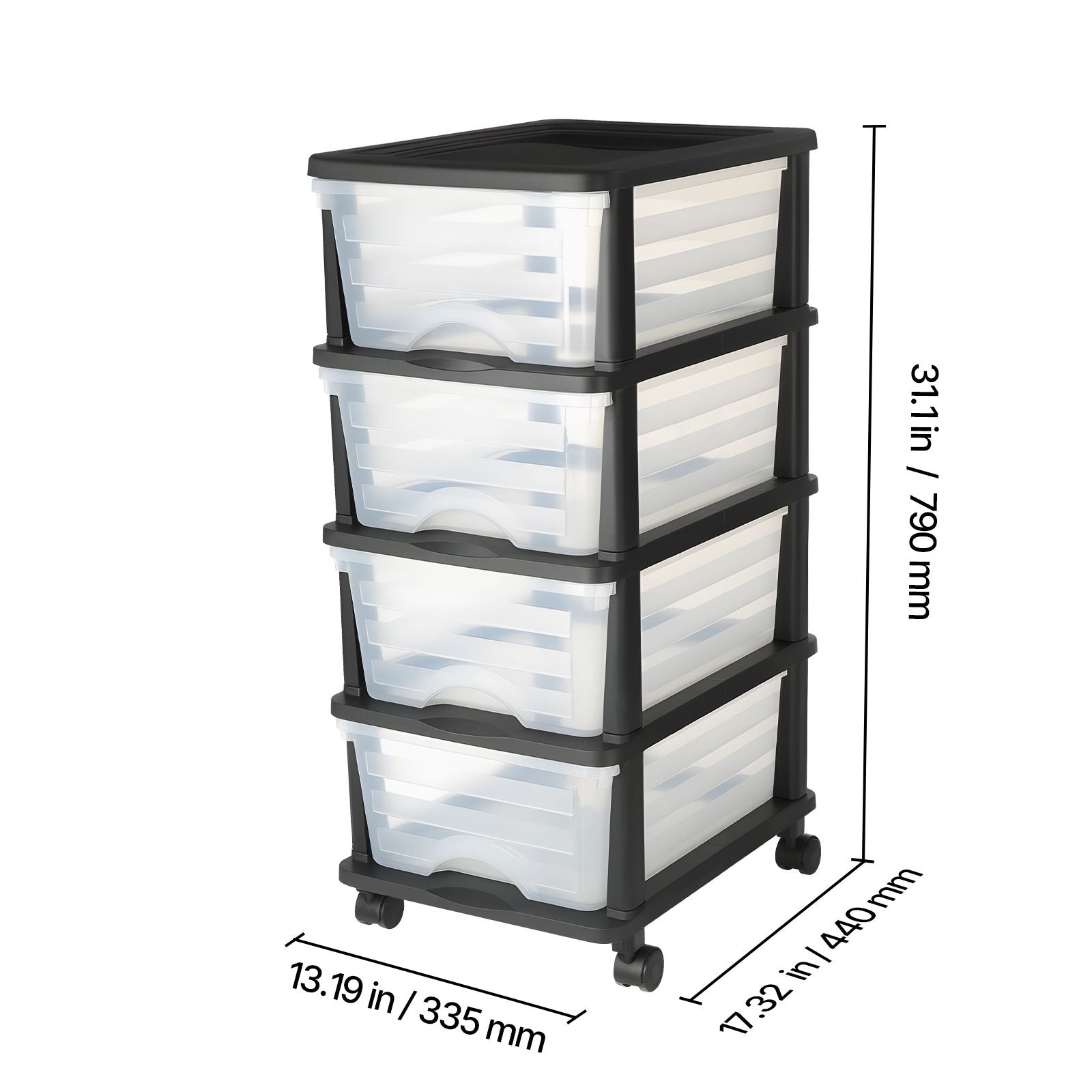 Clear 4-Drawer Storage Cart with Wheels – Space-Saving Organizer for Home & Office