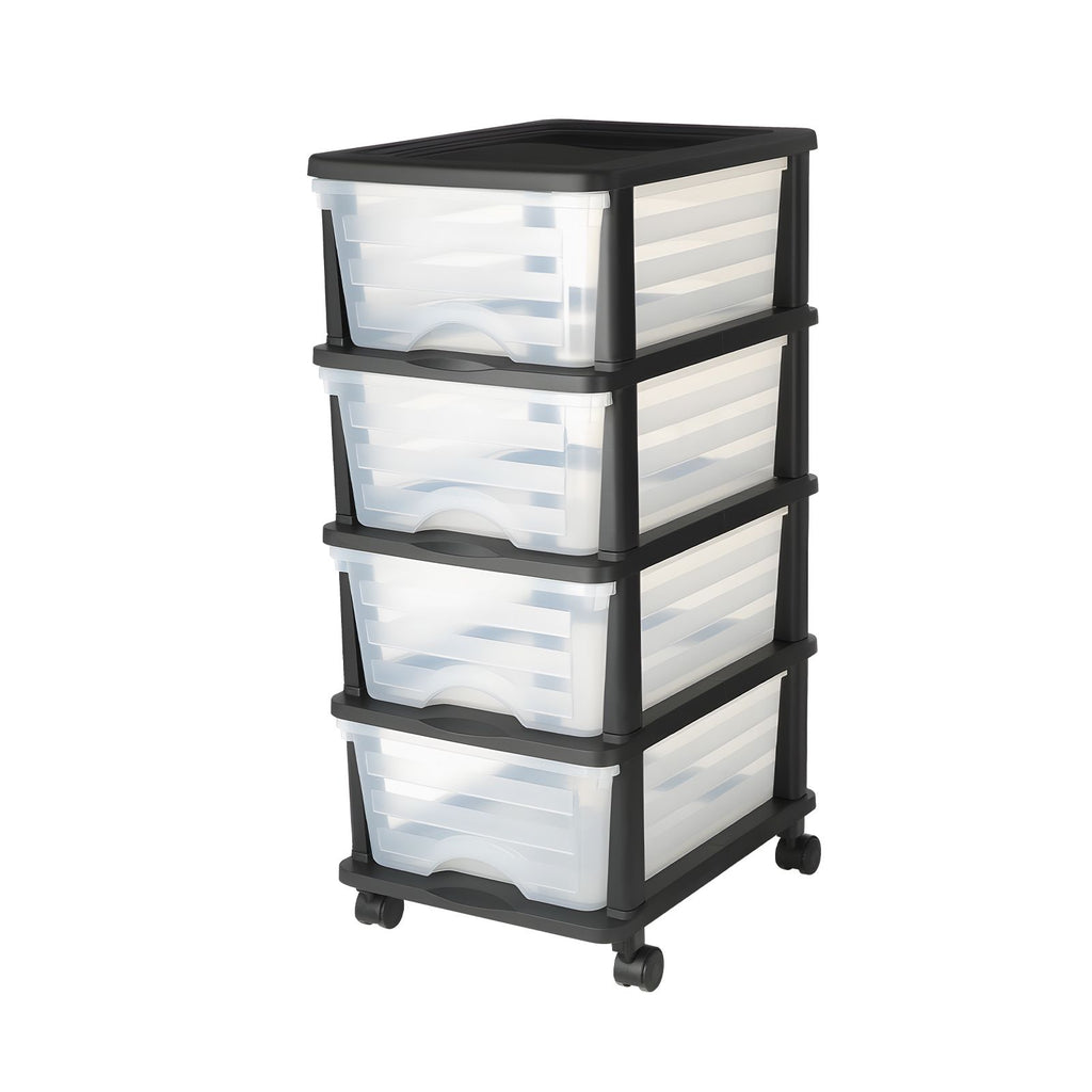 Clear 4-Drawer Storage Cart with Wheels – Space-Saving Organizer for Home & Office