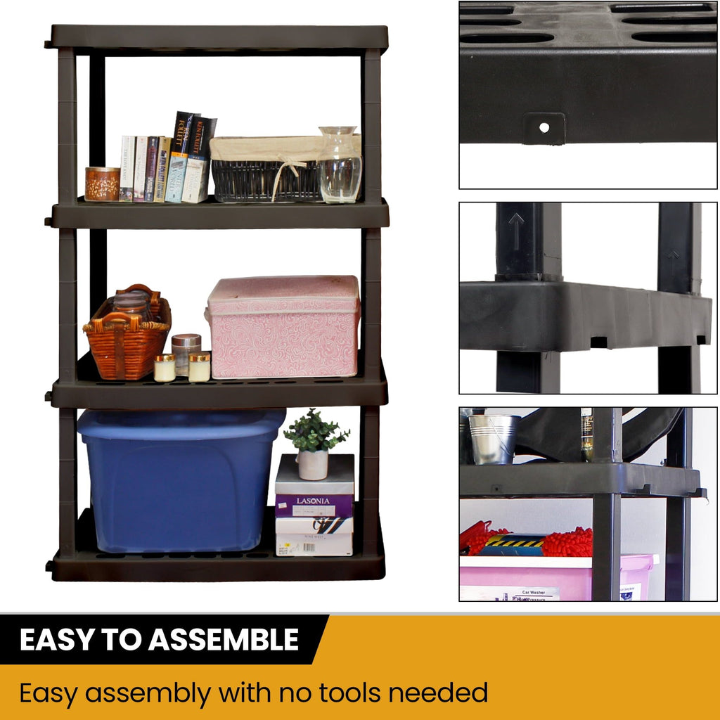 Four-Tier Shelving Unit That Snaps Together Without Tools