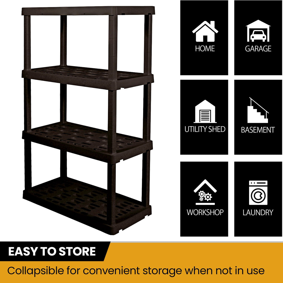 Four-Tier Shelving Unit That Snaps Together Without Tools