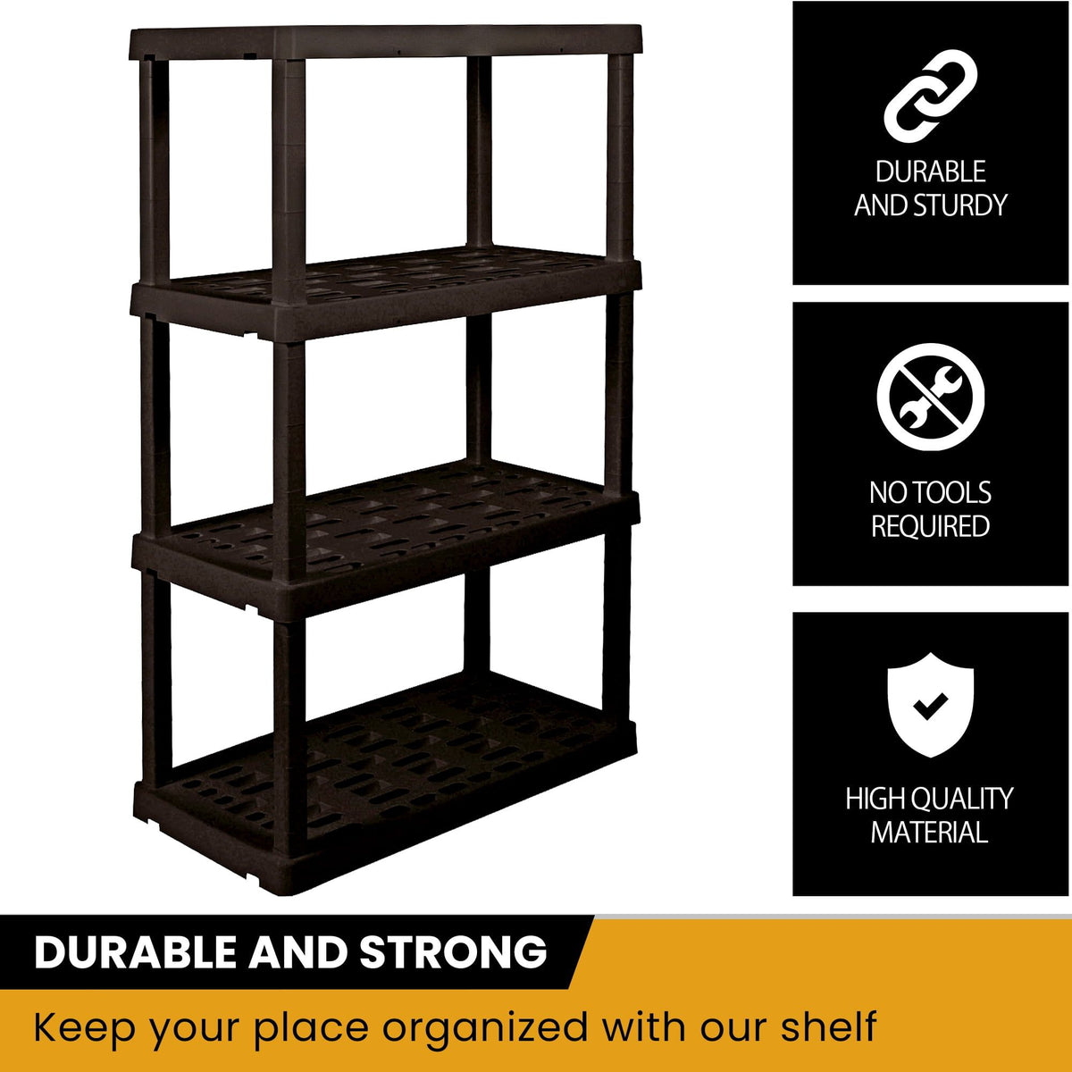 Four-Tier Shelving Unit That Snaps Together Without Tools