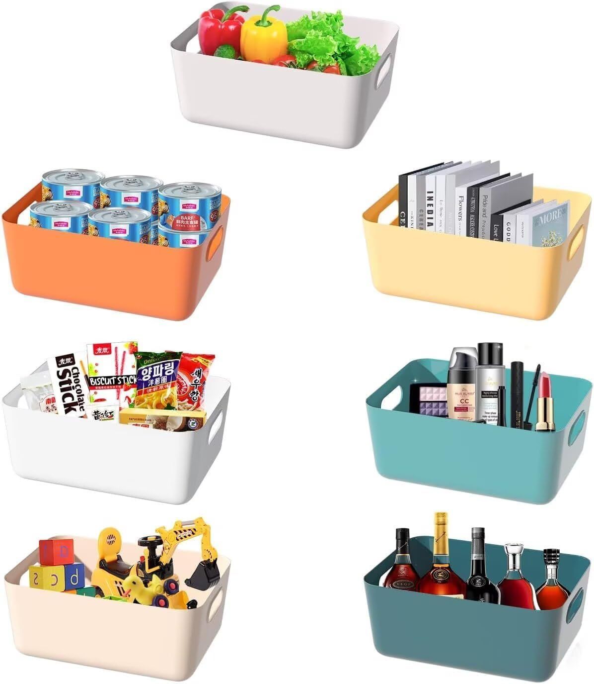Seven Small Storage Bins for Classroom, Pantry, and Bathroom Organization